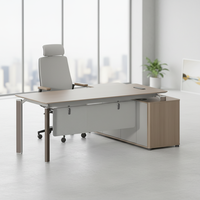 Bureau de direction moderne en forme de L, en panneaux de fibres à densité moyenne, finition bois de noyer + gris nacré