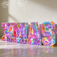Lettres holographiques irisées personnalisées de 4 pieds, chiffres LED lumineux pour la décoration de fonds d'événements et de scènes