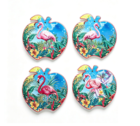 Sous-plat en céramique personnalisé en forme de pomme avec imprimé flamant rose, motif jungle tropicale, résistant à la chaleur pour cuisine et table