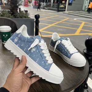 Chaussures de course pour hommes de haute qualité, confortables, polyvalentes, à semelle plate, en denim, en cuir véritable, en toile, tendance - Product Image 4