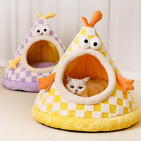 Lit confortable pour chat et chien avec design semi-fermé, adapté à toutes les saisons