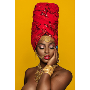 Femme noire en rouge foulard couronne afro-américain mur Art décor toile conçue sur toile affiche peinture - Product Image 6