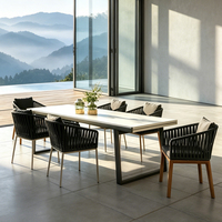 Table à manger extérieure avec cadre en aluminium et plateau en pierre frittée pour projet extensible sur mesure