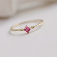 Bague fine empilable pour femme en or 14 carats et tungstène japonais, ornée de tourmaline rose naturelle, style luxe léger, collection Summer Eye Friends