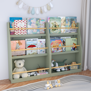 Libreria a 3 livelli per bambini, colore verde salvia, scaffale porta libri per camera da letto, sala giochi, aula scolastica, organizzazione e stoccaggio - Product Image 4