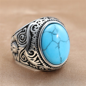 Vintage Stainless Steel Turquoise <b>Ring</b> Oval <b>Black</b> Stone Inlay <b>Men</b> Gemstone Band <b>for</b> Party Gift - Product Image 5