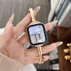 Pulsera de cadena de diamante de metal y bambú para <span class=keywords><strong>Apple</strong></span> <span class=keywords><strong>Watch</strong></span>, correas de reloj de 46mm y 49mm para IWatch Series 10 9 Ultra2 - Product Image 2
