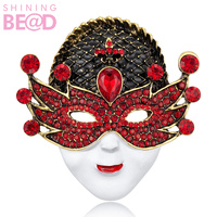 Broche de máscara de Venecia vintage con diamantes de imitación, broche de fiesta de esmalte de cristal colorido para mujer, decoración de boda y carnaval