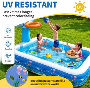 Piscina Familiar Inflable Multifuncional con Aro de Baloncesto y Diseño Oceánico para Diversión de Verano en el Patio Trasero - Product Image 2