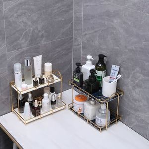 Étagère de rangement cosmétique en fer à 2 niveaux avec plateau en marbre, organiseur de salle de bain, étagère de rangement pour maquillage - Product Image 4