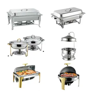 Food Buffet Display Round Rectangle Roll Top Chafing Dish Buffet Set Stainless Steel Gold Chafing Dishes For Catering