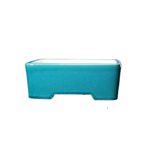 Pot à bonsaï en céramique rectangulaire, finition craquelée turquoise, pour plantes de bureau - Product Image 5