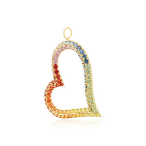 Pendentif cœur en or jaune 18 carats avec pavé de saphirs multicolores, magnifique pendentif cœur orné d'une variété de saphirs ronds taille brillant. - Product Image 2