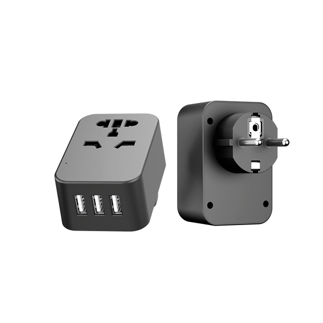 Hot Sale World to EU Travel Plug Adapter EU Power Adapter with 3 USB Ports Wall Outlet Power Charger Universal Travel Adapter