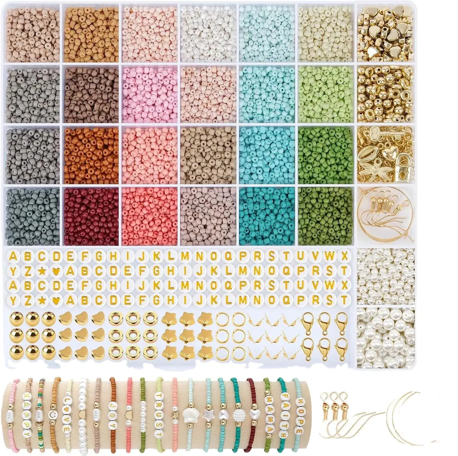 12000 pezzi 3 mm set di perle di vetro, perline per filettatura con perline con lettere colorate per bracciali idea regalo, natale, vacanze