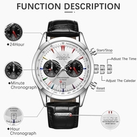 Jam Tangan Pria Sport Sederhana Bisnis Mewah LG89128, Casing Baja Tahan Karat, Tali Kulit, Mesin Quartz, Tahan Air, Kronograf