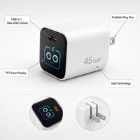 Chargeur rapide Type-C 45W ignifuge avec écran TFT, adaptateur mural PD prise UE pour smartphone, tablette, ordinateur portable, appareil photo, chargeur de voyage compact