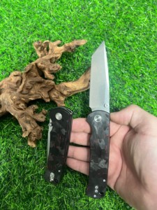 Coltello affilato a lama tante personalizzato con pollice pugnalata rosso-nero in fibra di carbonio manico di sopravvivenza EDC D2 coltello tascabile con Clip - Product Image 6