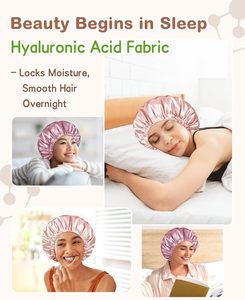 Bonnet de nuit en satin doublé double couche réglable avec logo personnalisé pour femme, idéal pour le coiffage et les soins capillaires naturels - Product Image 2