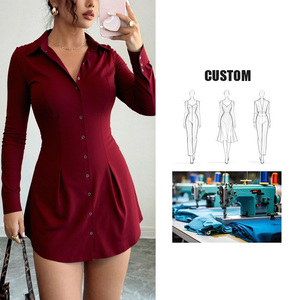 <span class=keywords><strong>Abito</strong></span> Camicia Primaverile da Donna, Maniche Lunghe, Collo Rovesciato, Vita Alta, Slim Fit, con Bottoni, <span class=keywords><strong>in</strong></span> <span class=keywords><strong>Maglia</strong></span> - Product Image 1