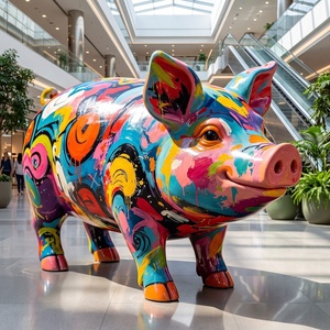 Statue de cochon en résine colorée, sculpture animale peinte à la main, figurine de style graffiti pour la décoration de la maison, du bureau ou comme cadeau - Product Image 2