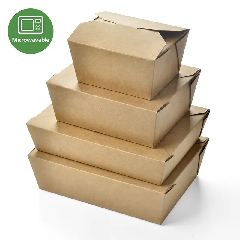 2000Ml วัสดุรีไซเคิลโลโก้ที่กำหนดเองทิ้งกล่องอาหารกลางวันอาหารกล่องกระดาษเกรดอาหารจานด่วน