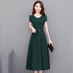 Plus Size Women's V-Neck Short Sleeve Mid Length Belted A-Line Casual Dress Daily Wear - Product Image 4