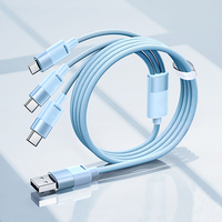 Câble de charge ultra-rapide 3-en-1 100W 1,2M, design bleu glacé, USB Type C Micro 8 broches, câble tressé pour iPhone Samsung