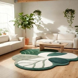Tapis d'intérieur moderne en forme de feuille verte inspiré de la nature, tapis doux tufté pour salon, chambre à coucher, couverture de sol décorative botanique design - Product Image 4