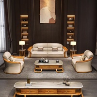 Canapé Royal Moderne de Luxe Combinaison de Cuir Véritable Bois Bony Design Traditionnel pour Hôtel Appartement Meubles de Salon