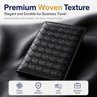 Dompet Paspor Kulit PU Anyaman dengan Organizer Internal, Dompet Perjalanan, Portefeuille, Anti RFID, Kantong Kartu Boarding Pass Terbuka