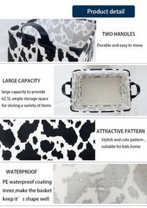 <b>Rectangle</b> Cow <b>Basket</b> Cow Print <b>Storage</b> Bins Cute Canvas Organizer Bin for Bedroom Decor Kids Toys Books - Product Image 6