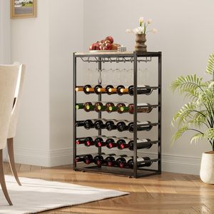 Màn Hình Tổ Chức chai rượu 4 tầng với giá đỡ kính và bàn gỗ hình chữ nhật Giá rượu - Product Image 5