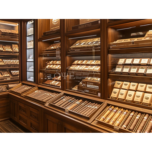 Gabinete de exhibición de tabaco con iluminación de madera maciza personalizada de cedro de <span class=keywords><strong>España</strong></span>, muebles de tienda de cigarros de humo, exhibición de tienda de cigarros de lujo - Product Image 6