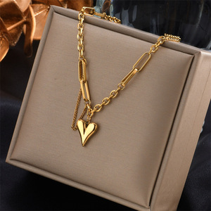 European American Style Gold Heart Pendant Necklace Stainless Steel Clavicle Chain Minimalist Light Luxury Jewelry - Product Image 1