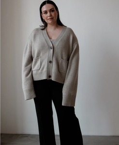 Maglione da <span class=keywords><strong>donna</strong></span> <span class=keywords><strong>Oversize</strong></span> in tinta unita classico <span class=keywords><strong>Cardigan</strong></span> in Cashmere aperto con bottone da tasca - Product Image 6