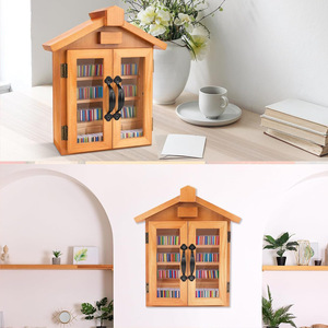 Mini bibliothèque en bois, maison à double porte, ornement de bureau en bois massif, décoration de maison et de bureau, cadeau - Product Image 4