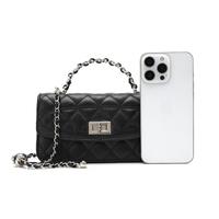 Tas Selempang Wanita BATON Model Kotak Ringan Berlapis Jahitan dengan Tali Rantai, Penutup Hook Loop TB2330 Warna Hitam