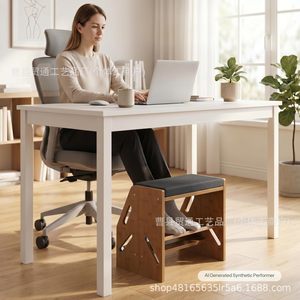 <b>Wooden</b> Footstool With Cushion Adjustable Height For Home Office Desk Use Brown Color - Product Image 3