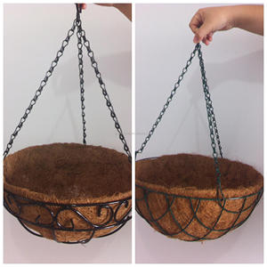 Macetero de cesta colgante de fondo plano con revestimiento de coco - Product Image 2