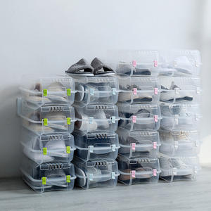 투명 플라스틱 쌓을 수있는 신발 주최자 운동화 보관 용기 신발통 디스플레이 케이스 옷장 - Product Image 4