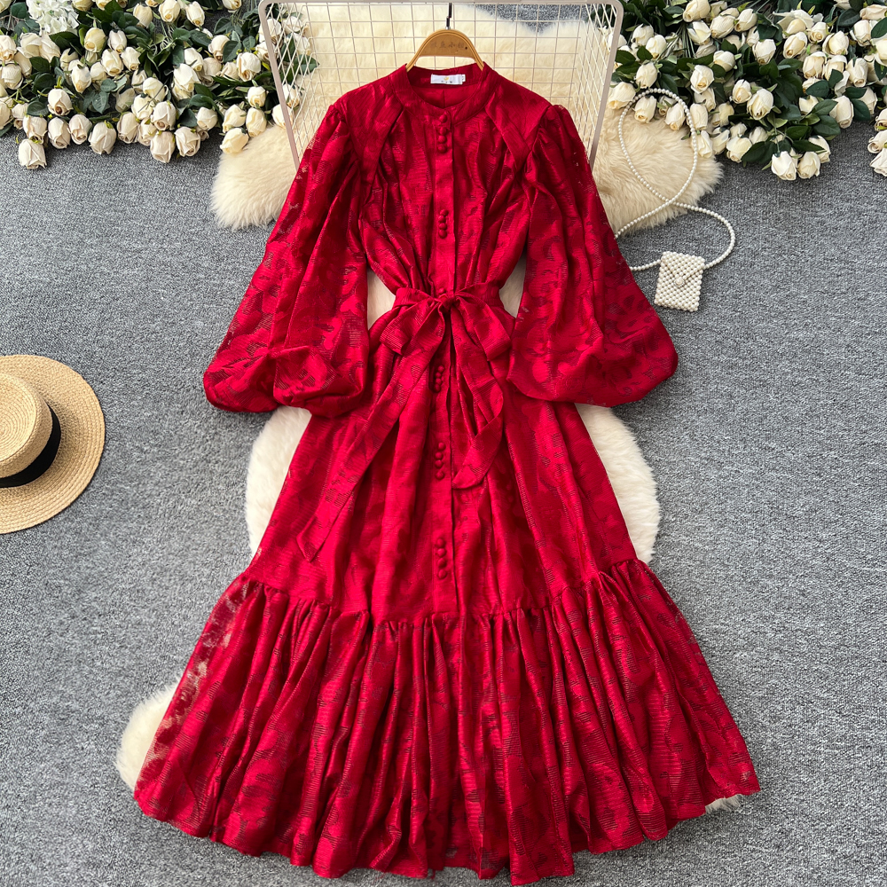 french casual dress Romantic Vintage Sheer Lace Robe French Style Fall Winter Casual Dress