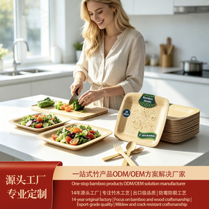 Bamboo Plates Cutlery <b>Set</b> <b>Square</b> Natural Biodegradable For Takeaway - Product Image 4