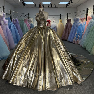 Jancember 6895 brillant doré licou sans manches Empire Quinceanera <span class=keywords><strong>robes</strong></span> pour femmes - Product Image 2