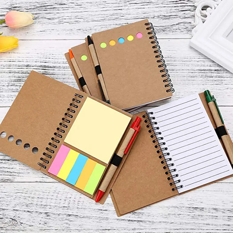 Bloc de notas personalizado con bandera, cuaderno de papel Kraft, Mini cuaderno pequeño, blocs de notas personalizados con bolígrafo y notas adhesivas