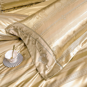 Bán buôn phong cách Châu Âu kích thước đầy đủ cotton vàng tấm ga trải giường Vua Kích thước Jacquard Duvet cover dệt may nhà bộ đồ giường đặt - Product Image 4