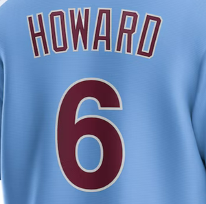 เสื้อเจอร์ซีย์ทีมทีม Philadelphia สีขาว-แดงลายทางมีกระดุมเสื้อเบสบอลเย็บติดแบบสั่งทำ #3ฮาร์เปอร์ - Product Image 3