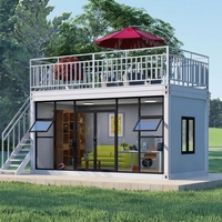 Villa miniature à deux étages, maison conteneur préfabriquée pliable de 20 pieds, grain de bois, toit en verre, terrasse isolée en acier, personnalisable OEM ODM
