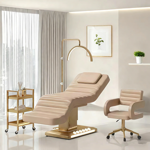 Luxury Electric Massage Table Golden Leather Facial <strong>Bed</strong> with Remote Control <strong>LED</strong> Light for Professional Spa Beauty Salon Clinic - Product Image 1
