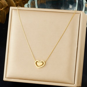 Heart Pendant Necklace Gold Plated Stainless Steel Openwork Design Daily Wear Gift Jewelry N3965 - Product Image 1